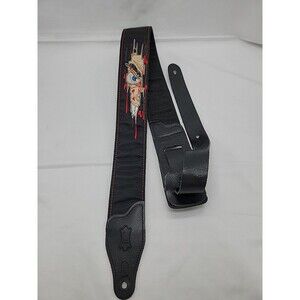 Levys Guitar Strap Black Leather/Nylon Embroidered